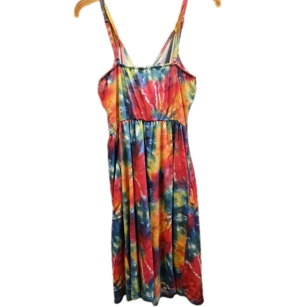Tie Dye Strappy Short Dress M With Pockets Buttons And Cut Out Front‎ Festival